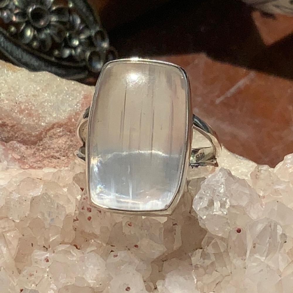 DIVINE LIGHT SELENITE 925 STERLING SILVER RING, SIZE 6.25